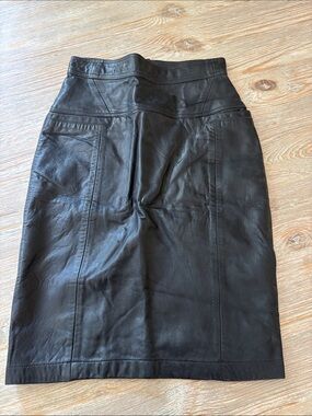 Black Designer Leather Pencil Skirt - Rudolph Pellini Classic Women's Skirt